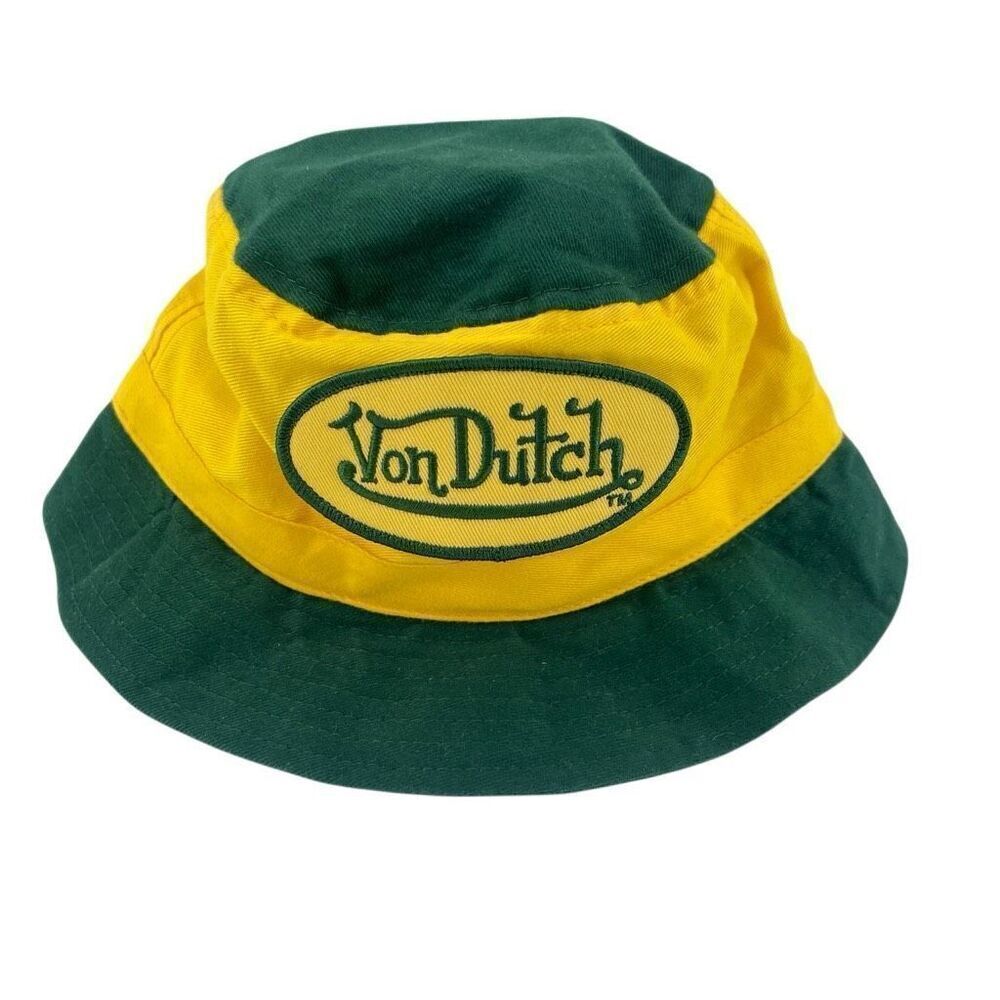 Von Dutch Kids Colorblock Bucket Hat – Green & Yellow, One Size